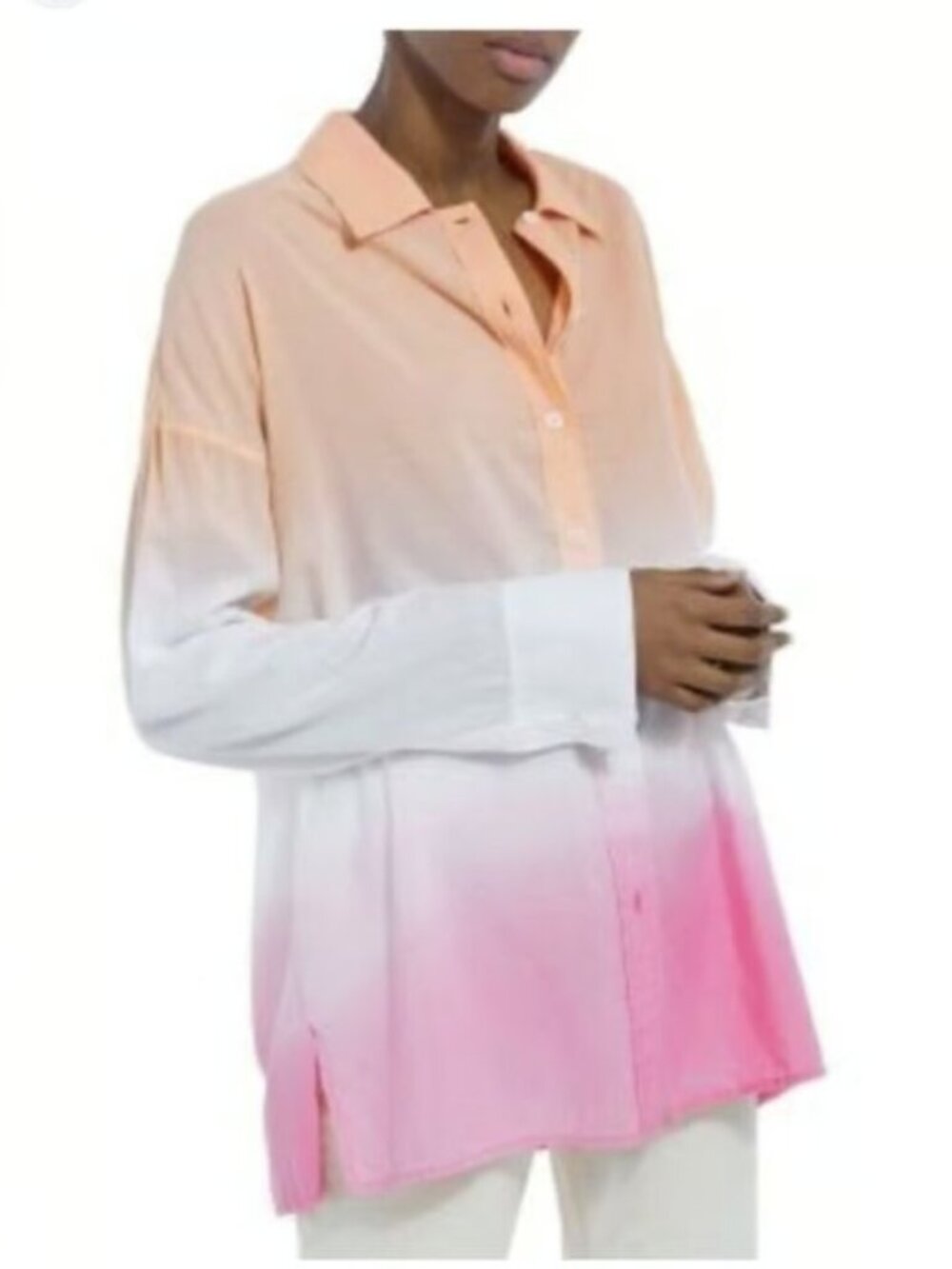 The Kooples Paris Dip Dyed Button Up Long Sleeve Oversized Ombre Shirt 2 M